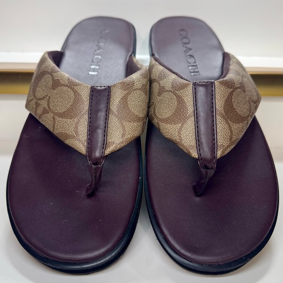 Coach Men’s Signature Canvas Flip Flop Sandals Size 10D G4921 New No Box/Tags - Picture 3 of 14